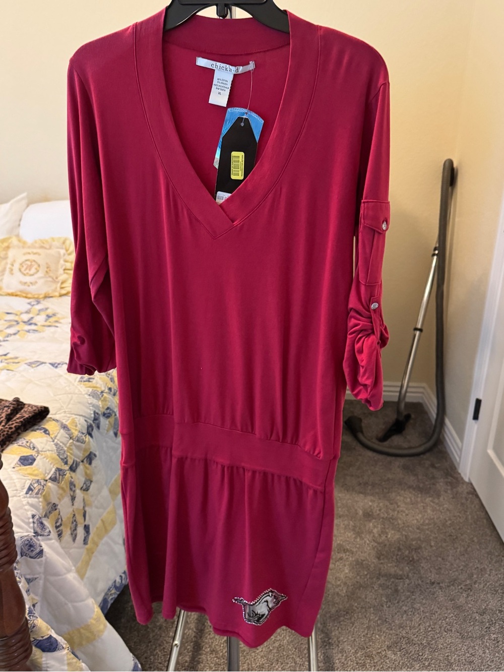 Chicka-d V-Neck Long Sleeve Dress in  Red, XL, Razorbacks